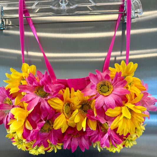 Handmade Flower Festival Bra Pink Yellow Rave Coachella Top Pre-Owned