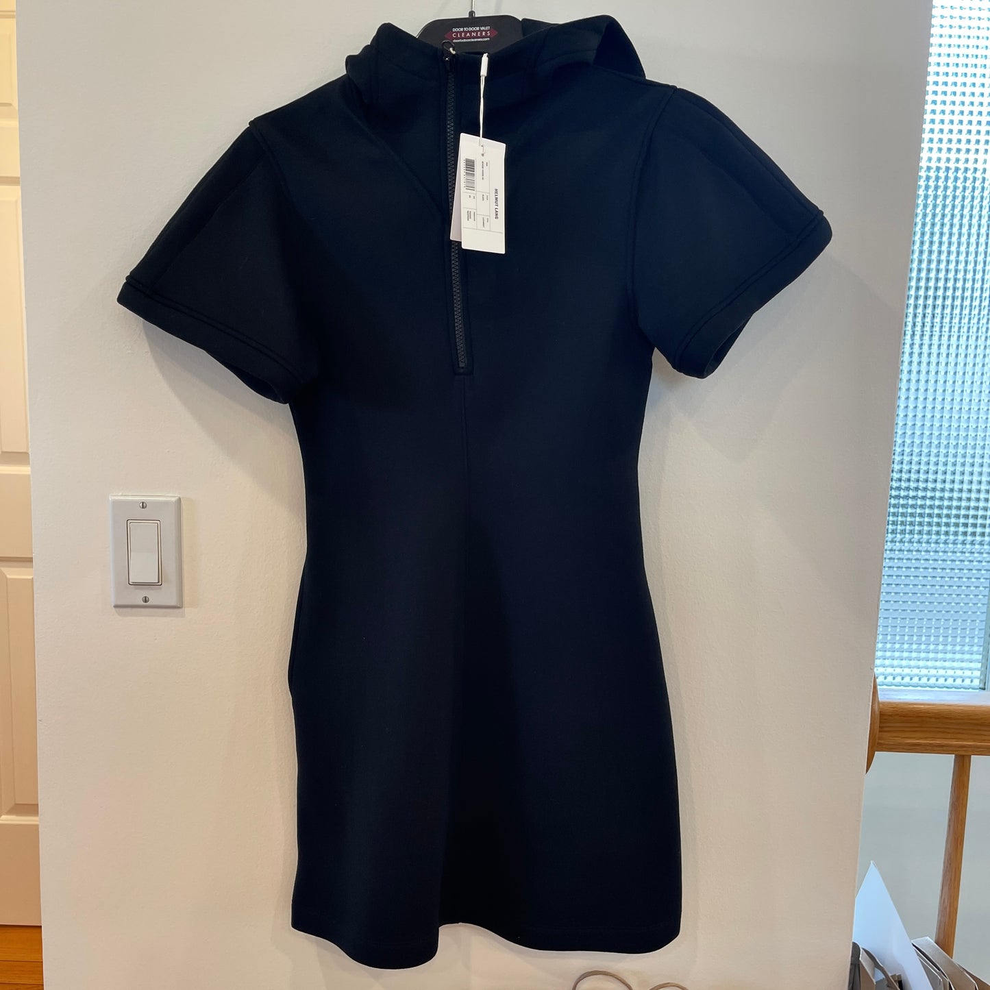 Helmut Lang Neoprene Hooded Mini Dress Black Hooded Zip up with pockets
