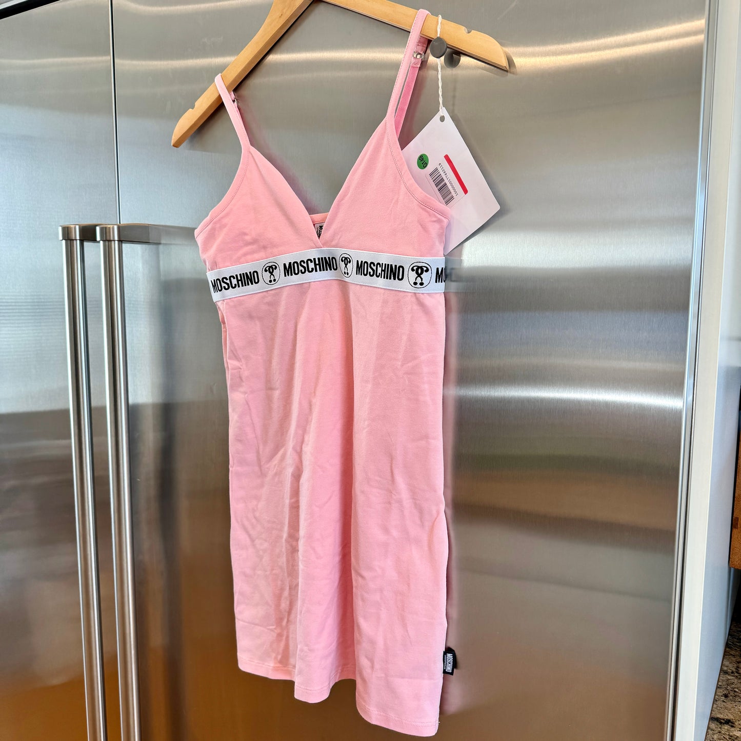Moschino Pink Mini Slip Dress Logo Appliqués Underwear Brand New