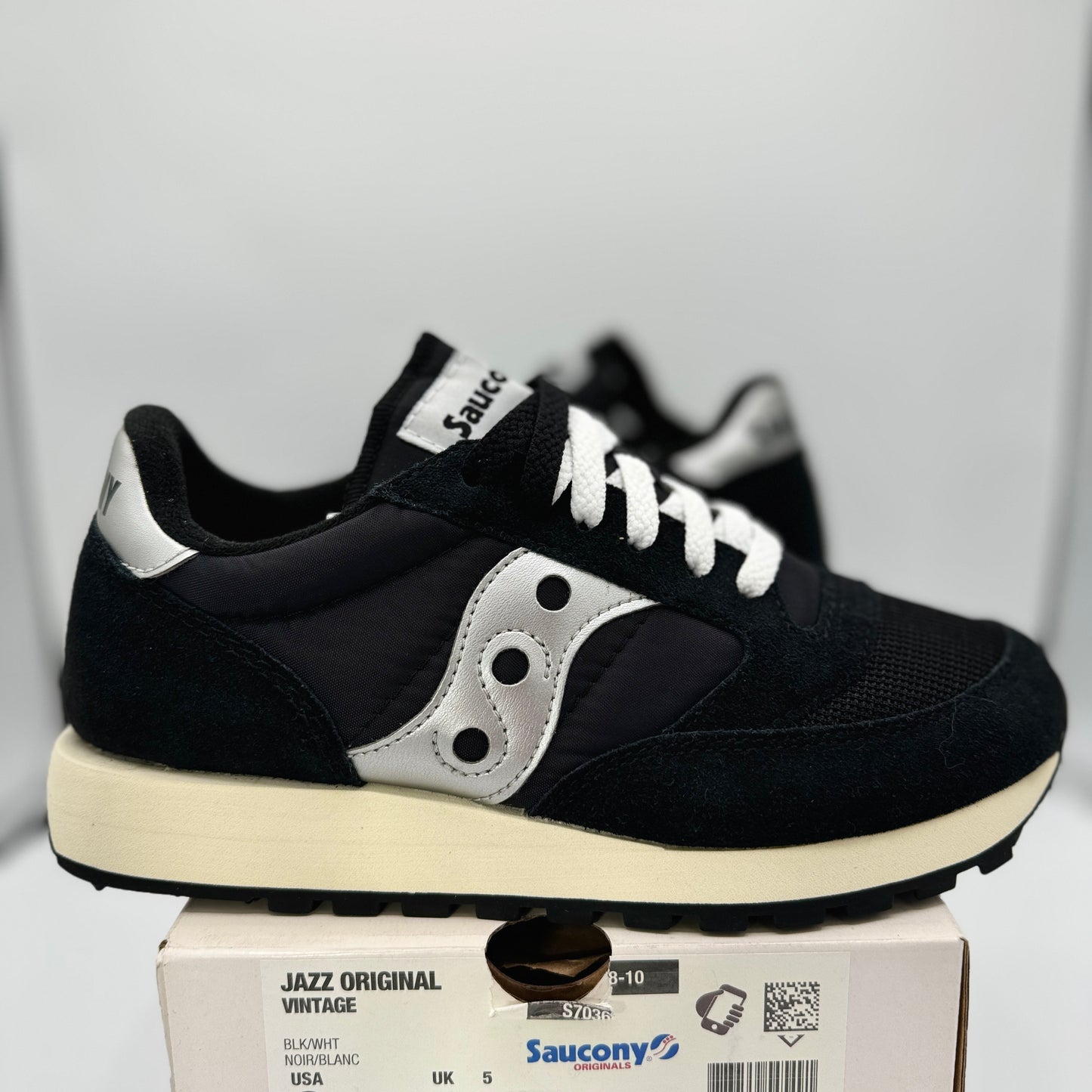Saucony Jazz Vintage Classic Sneakers Black White Silver Original Runners