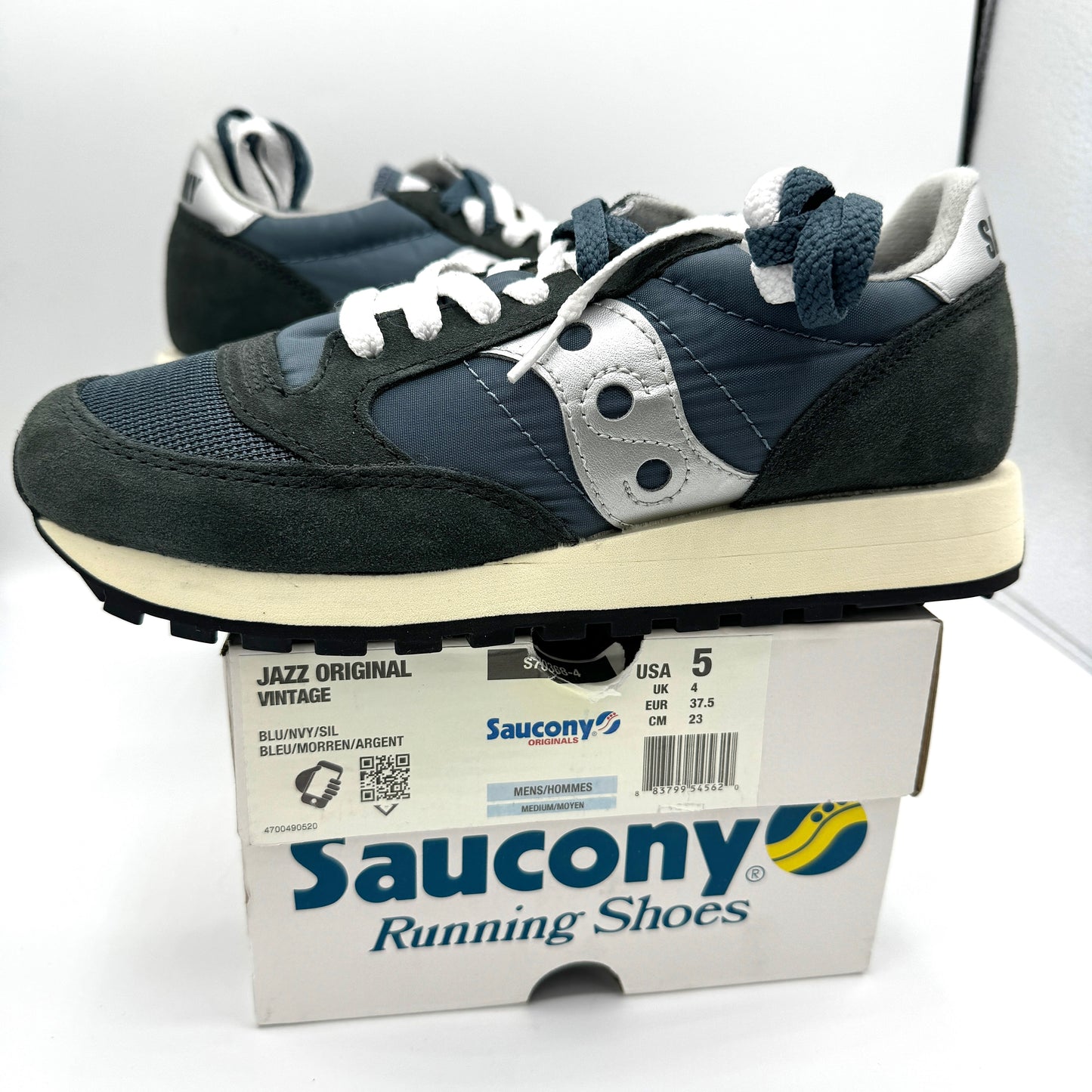 Saucony Jazz Vintage Classic Sneakers Navy Blue White Silver Original Runners