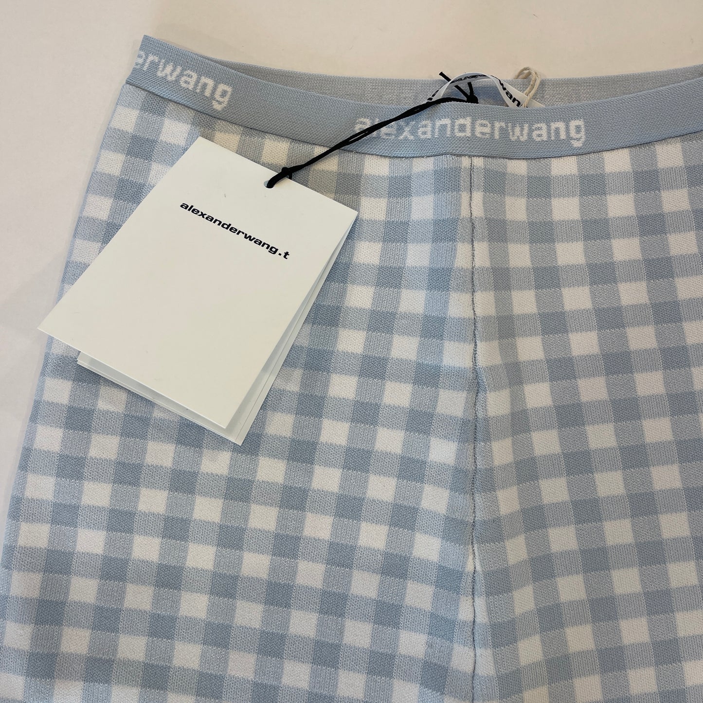 Alexander Wang T Gingham Body-con Bike Shorts Logo Jacquard Woven Blue