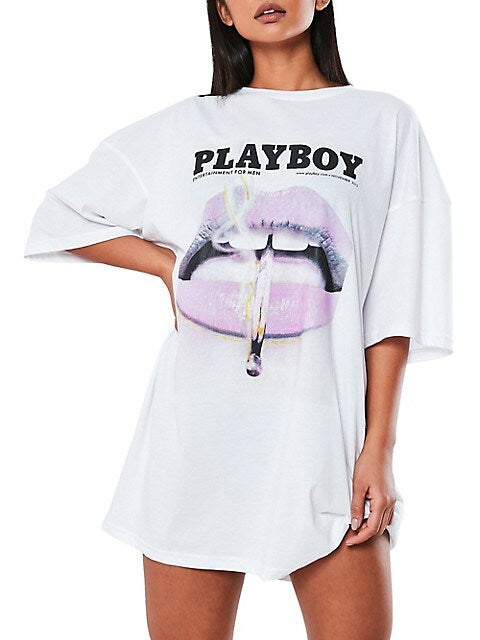 Missguided x Playboy Lips Shirt Dress Oversized Tee Women’s Collab , Good Pre-Owned Condition