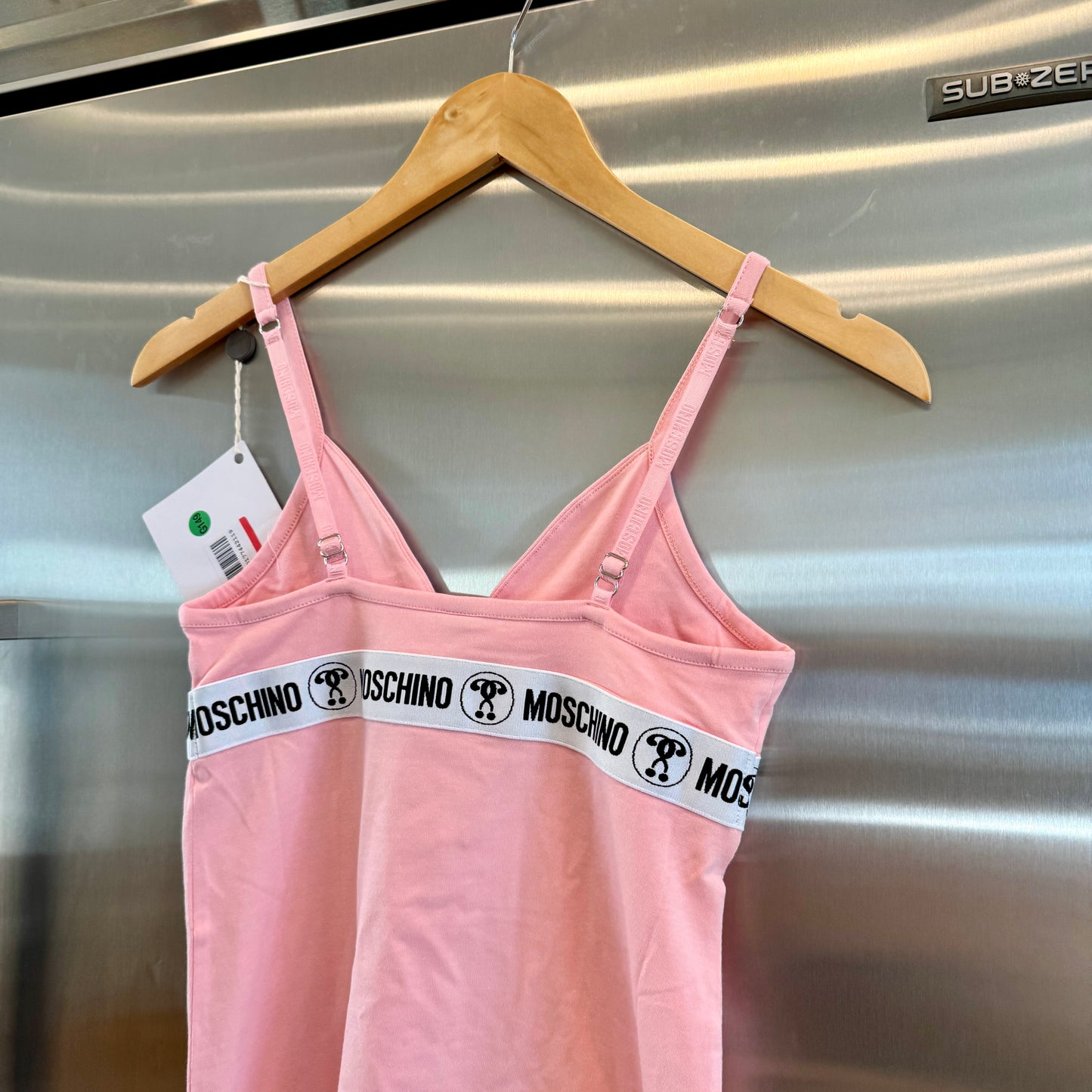 Moschino Pink Mini Slip Dress Logo Appliqués Underwear Brand New