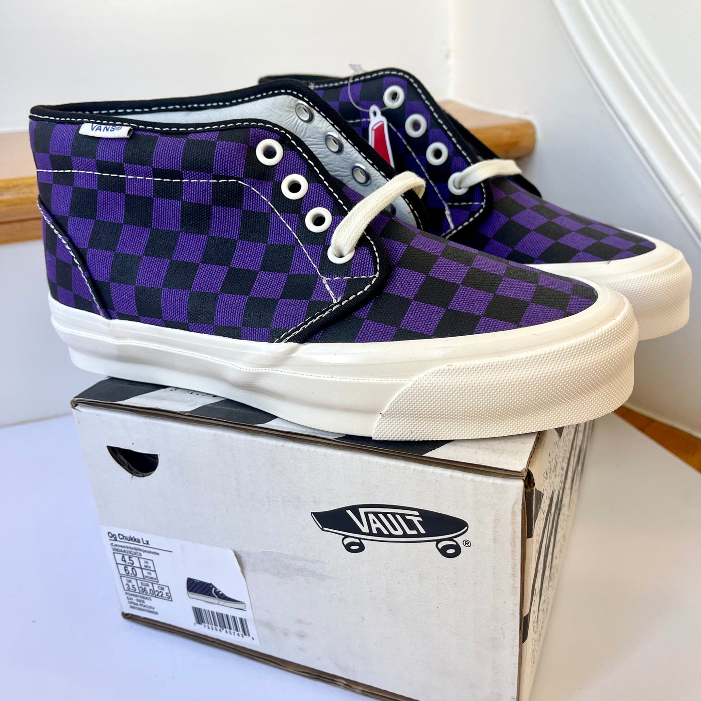 Vans Vault Chukka LX Mid Rise in Checkerboard Canvas purple midrise sneakers