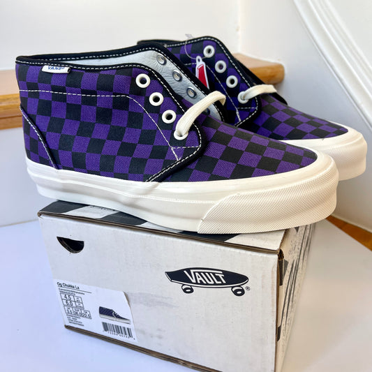 Vans Vault Chukka LX Mid Rise in Checkerboard Canvas purple midrise sneakers
