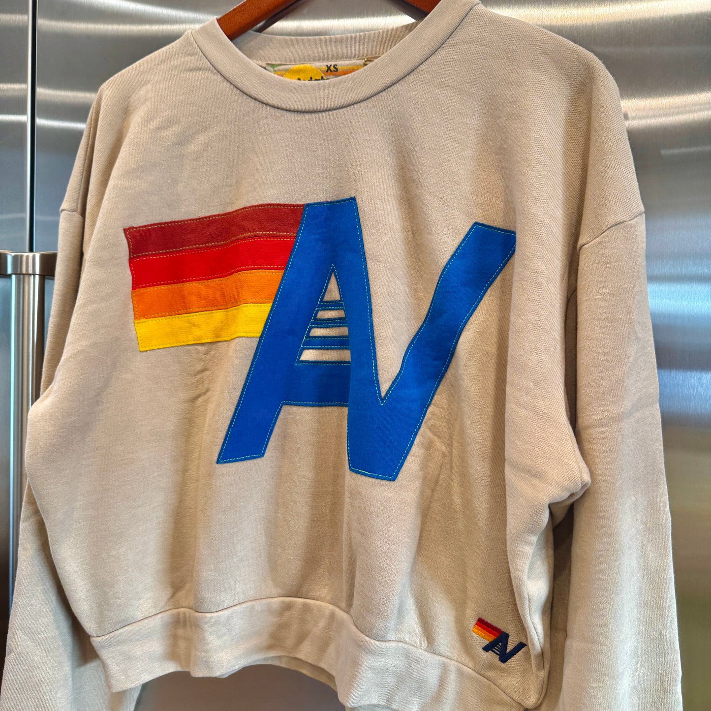 Aviator Nation Beige Crewneck Sweatshirt Embroidered Stitched Logo