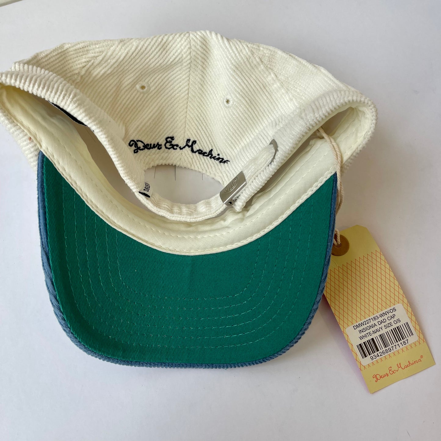 Deus Ex Machina Corduroy Insignia Dad Cap - White Navy hat embroidered