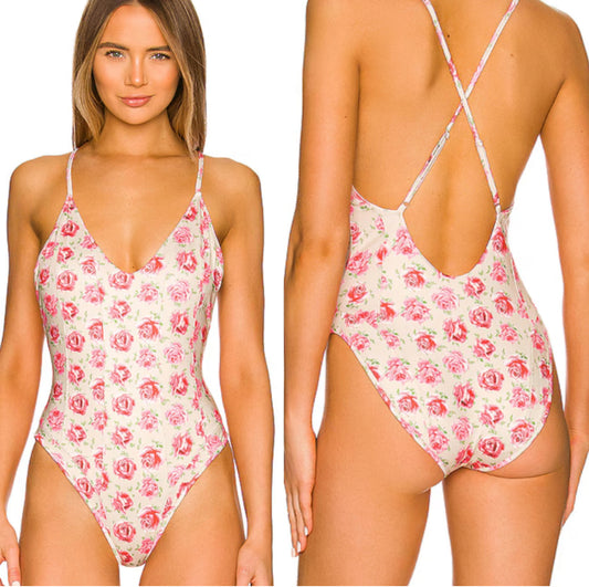 LoveShackFancy Shailee One Piece Swimsuit Bathing suit Rose floral swimwear