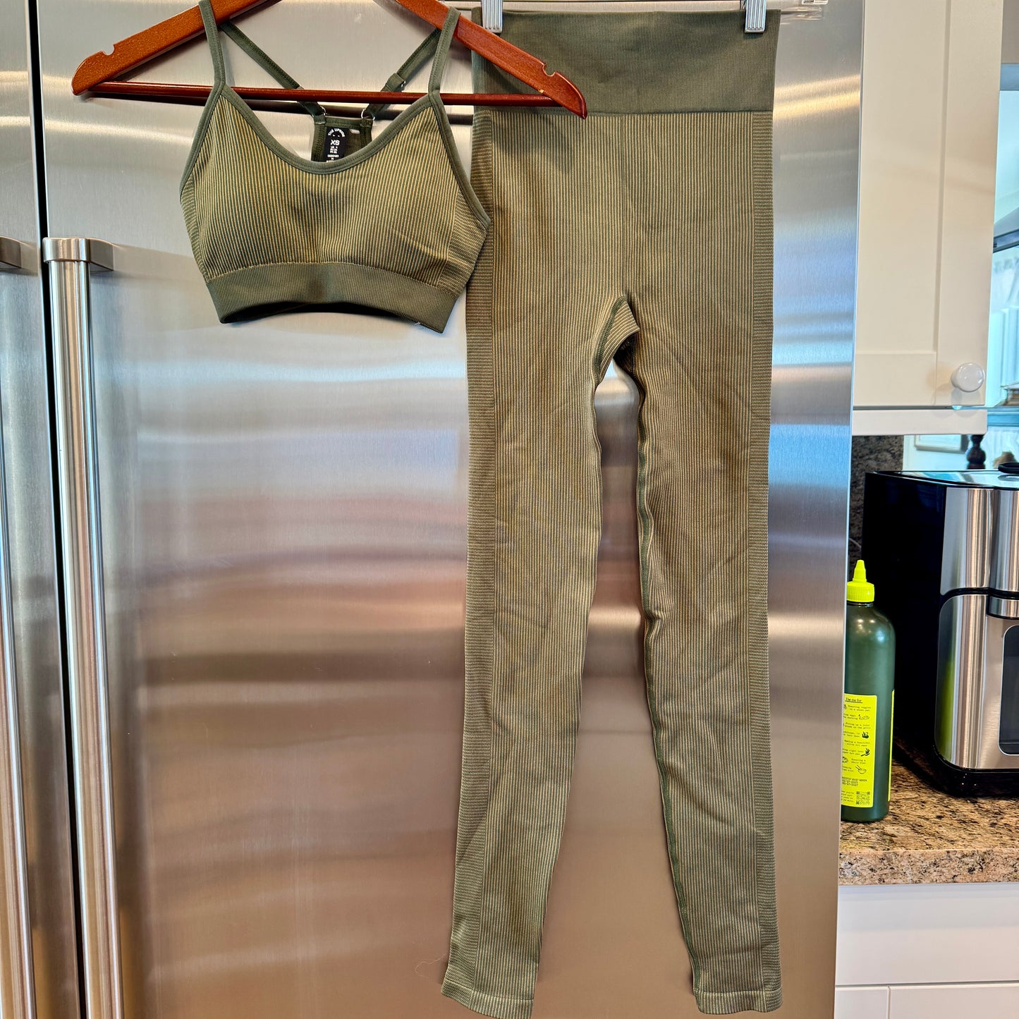 The Upside SET Seamless Ballet Bra and Ribbed Leggings in Khaki