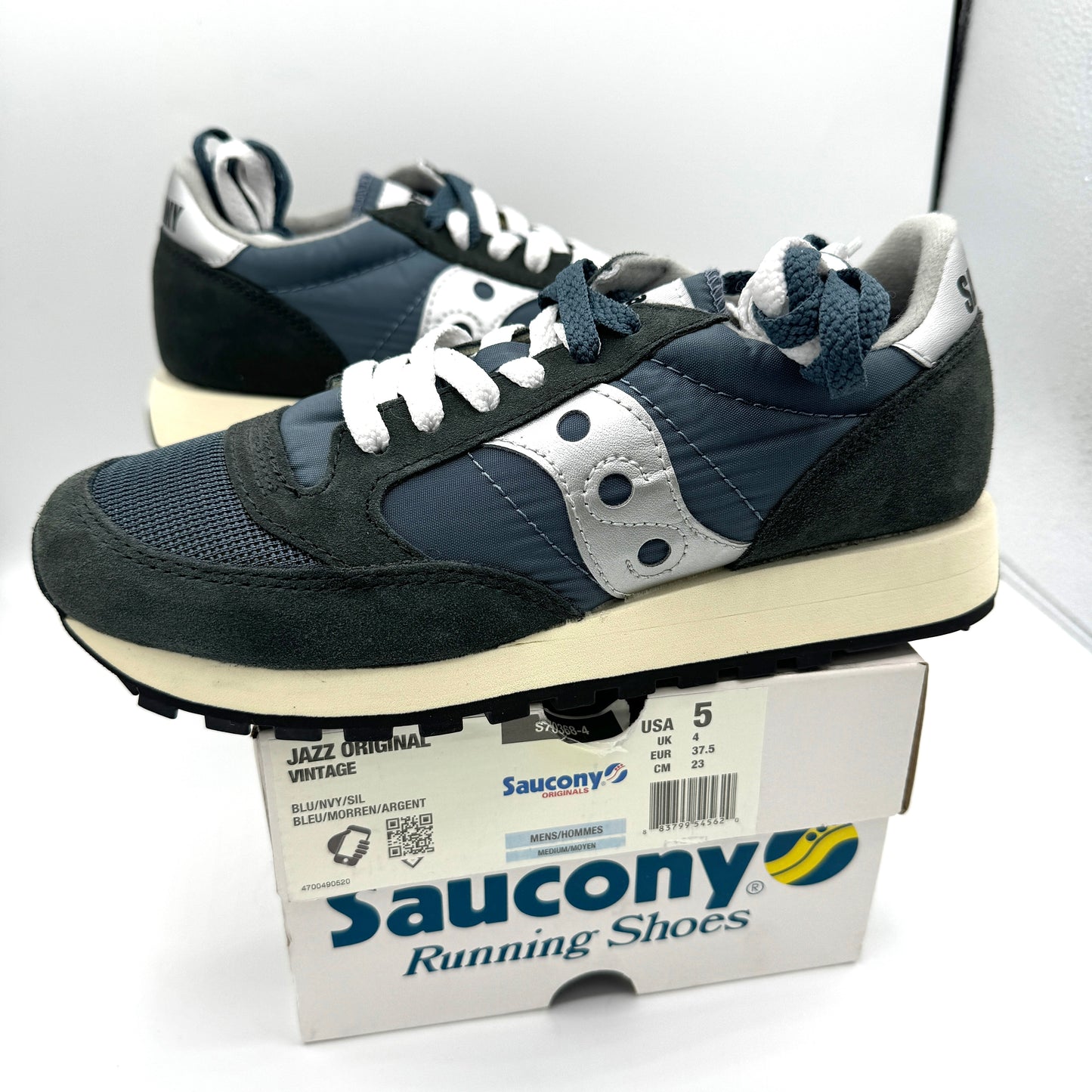 Saucony Jazz Vintage Classic Sneakers Navy Blue White Silver Original Runners
