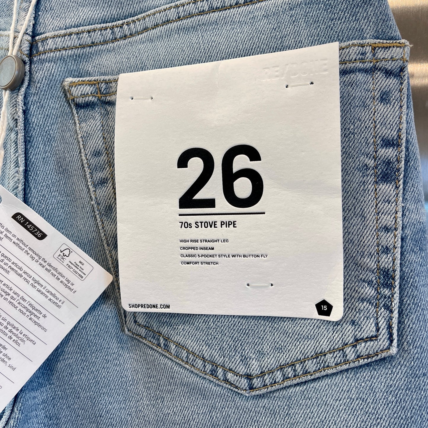 Redone 70s Stove Pipe Jeans Light Wash Ankle Cropped Re/Done Denim Jeans