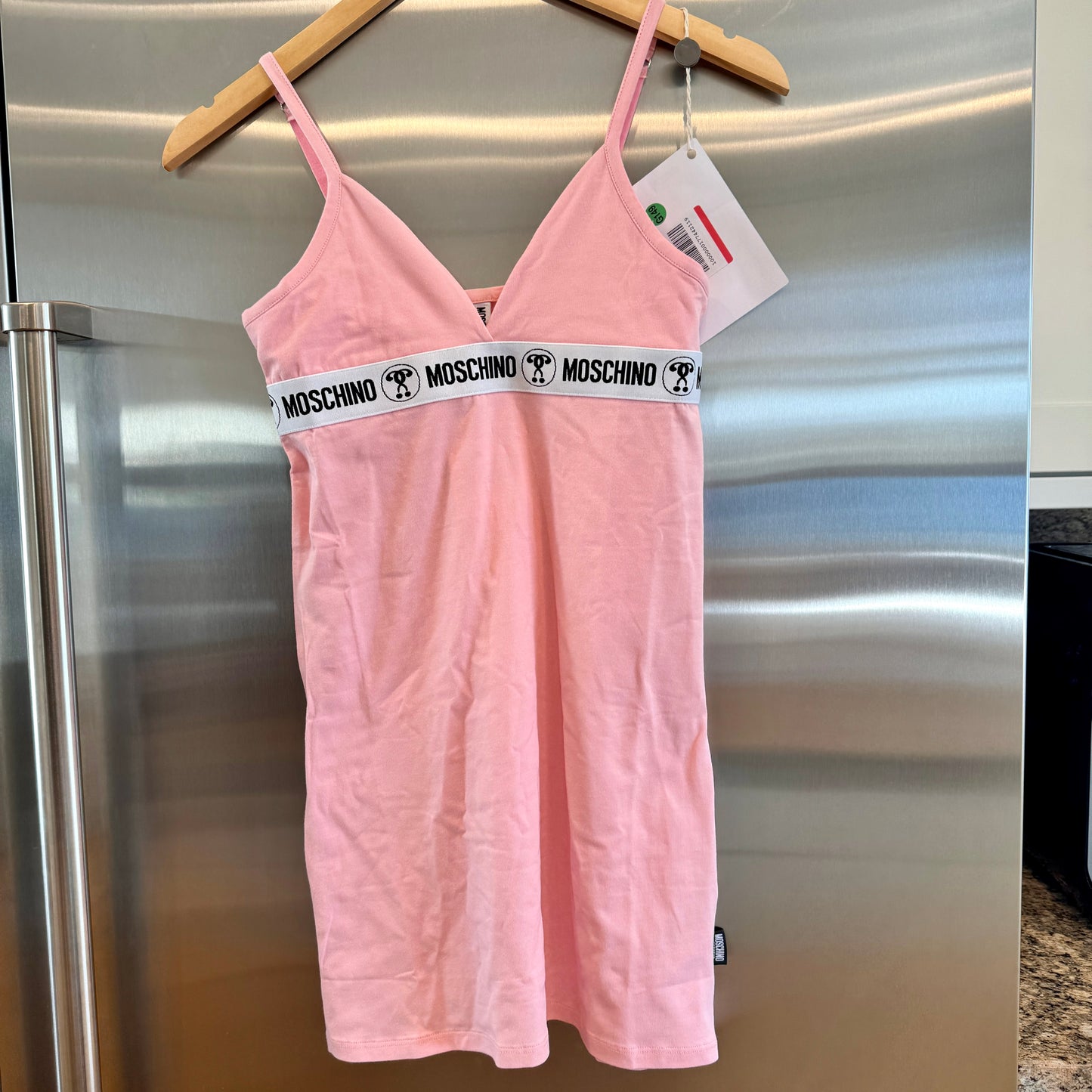 Moschino Pink Mini Slip Dress Logo Appliqués Underwear Brand New