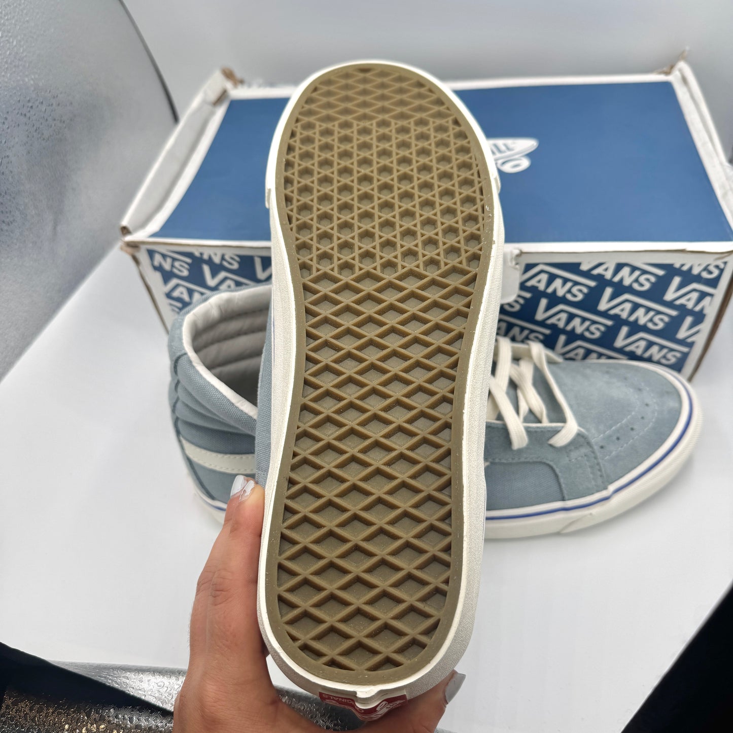 Vans OG Sk8 Hi LX Classic Skate Shoe in Lead Blue