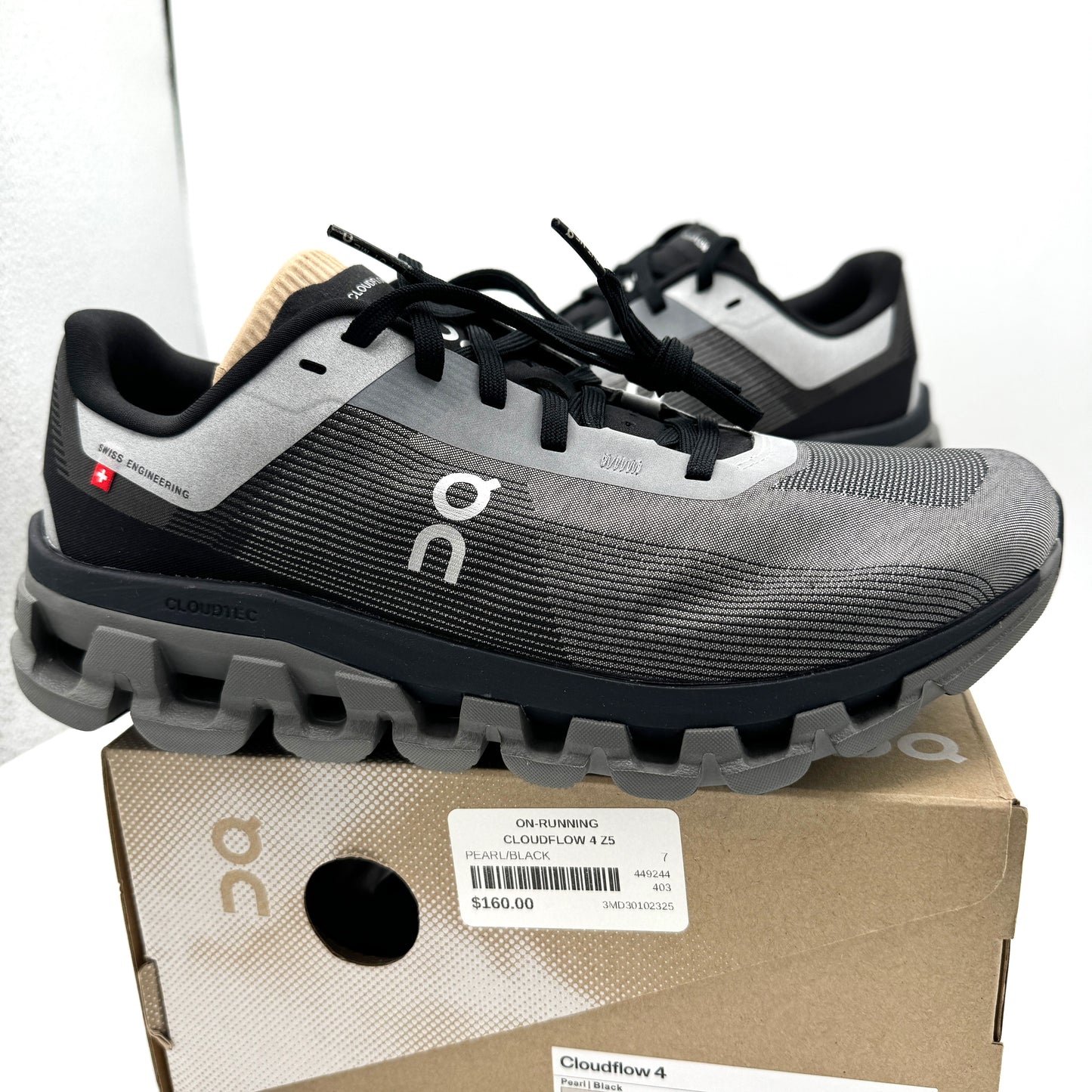 On Cloudflow 4 Z5 Running Shoes Athletic Black / White / Pearl — Men’s