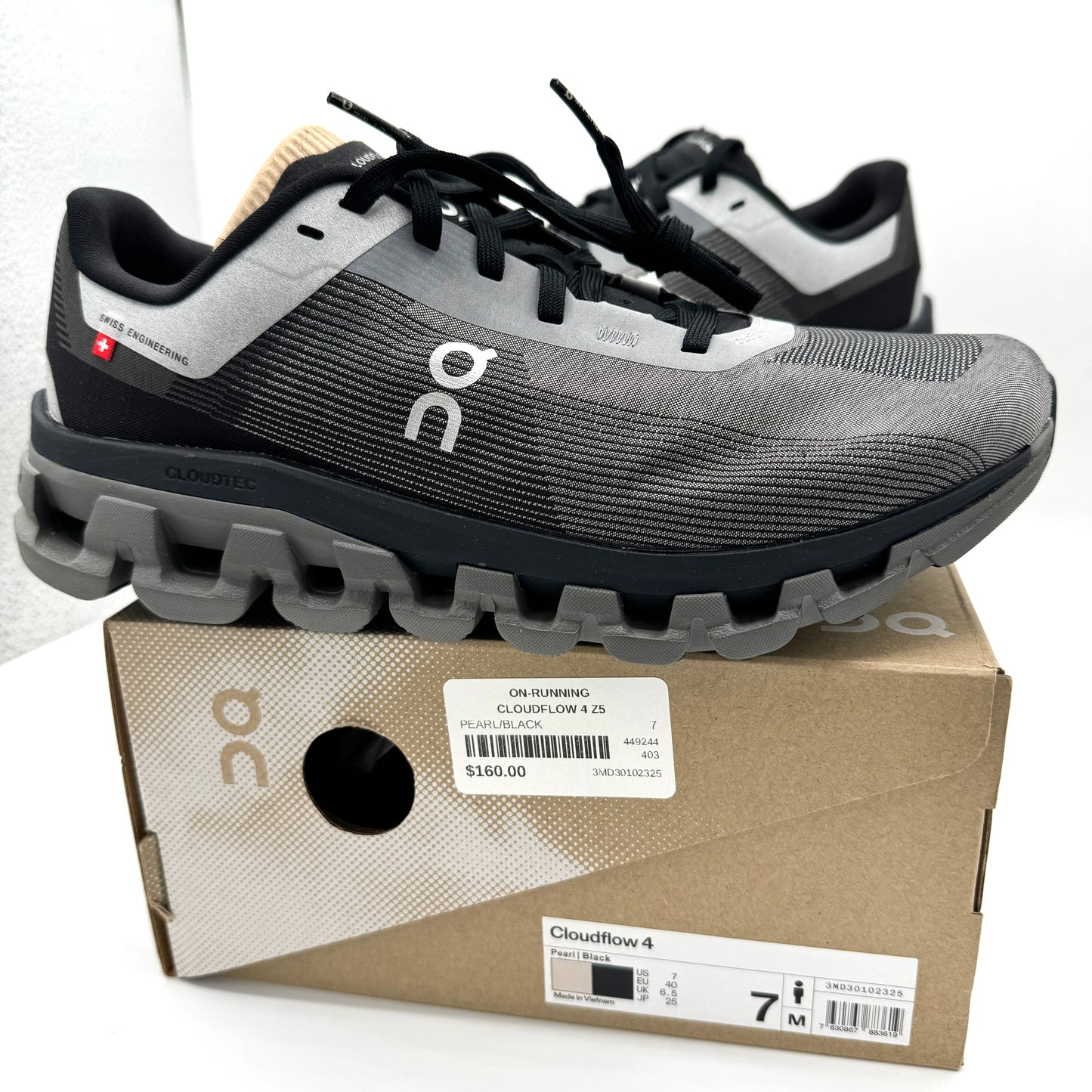 On Cloudflow 4 Z5 Running Shoes Athletic Black / White / Pearl — Men’s