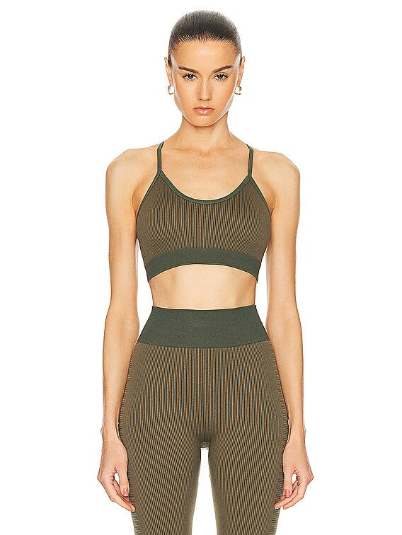 The Upside SET Seamless Ballet Bra and Ribbed Leggings in Khaki