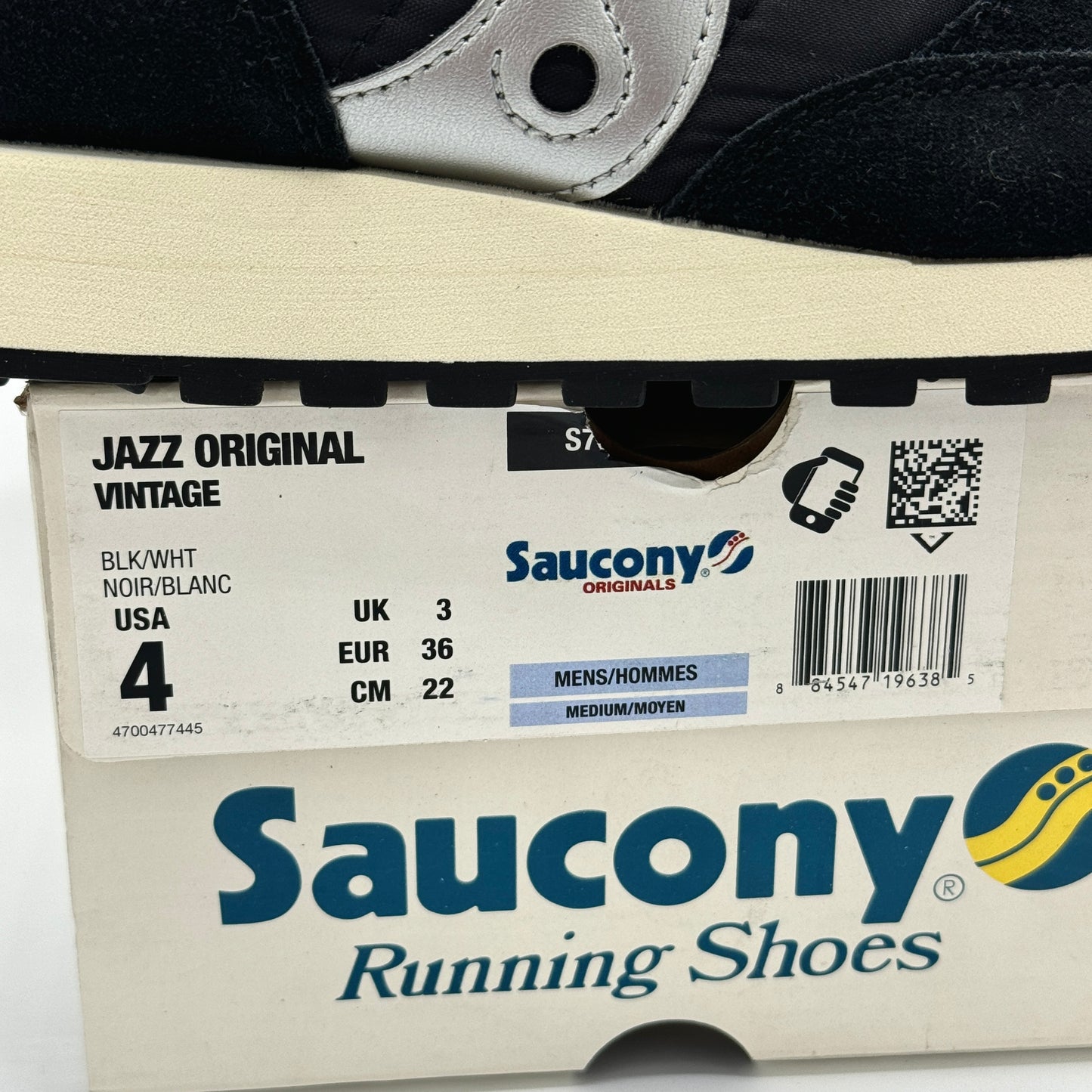 Saucony Jazz Vintage Classic Sneakers Black White Silver Original Runners