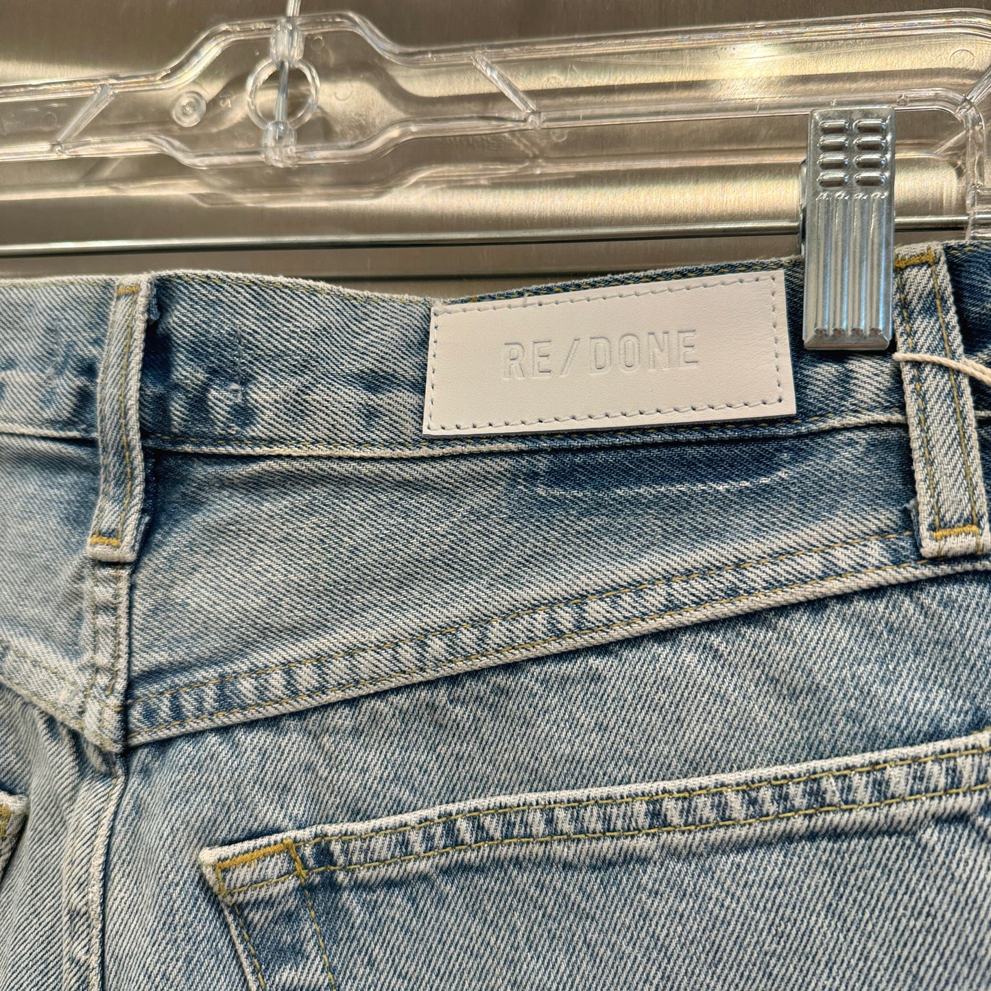 Re/Done Denim Shorts The Midi Short in Ripped Tide Light Wash