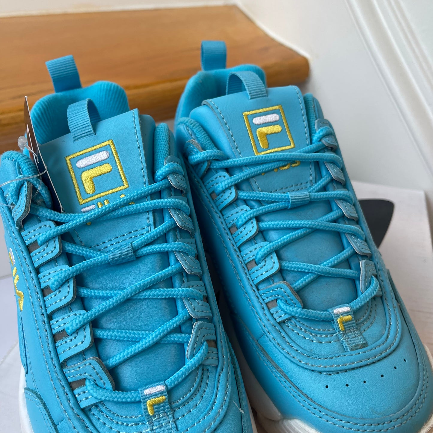 Fila Disruptor 2 Premium— blue with yellow - Women’s platform sneakers