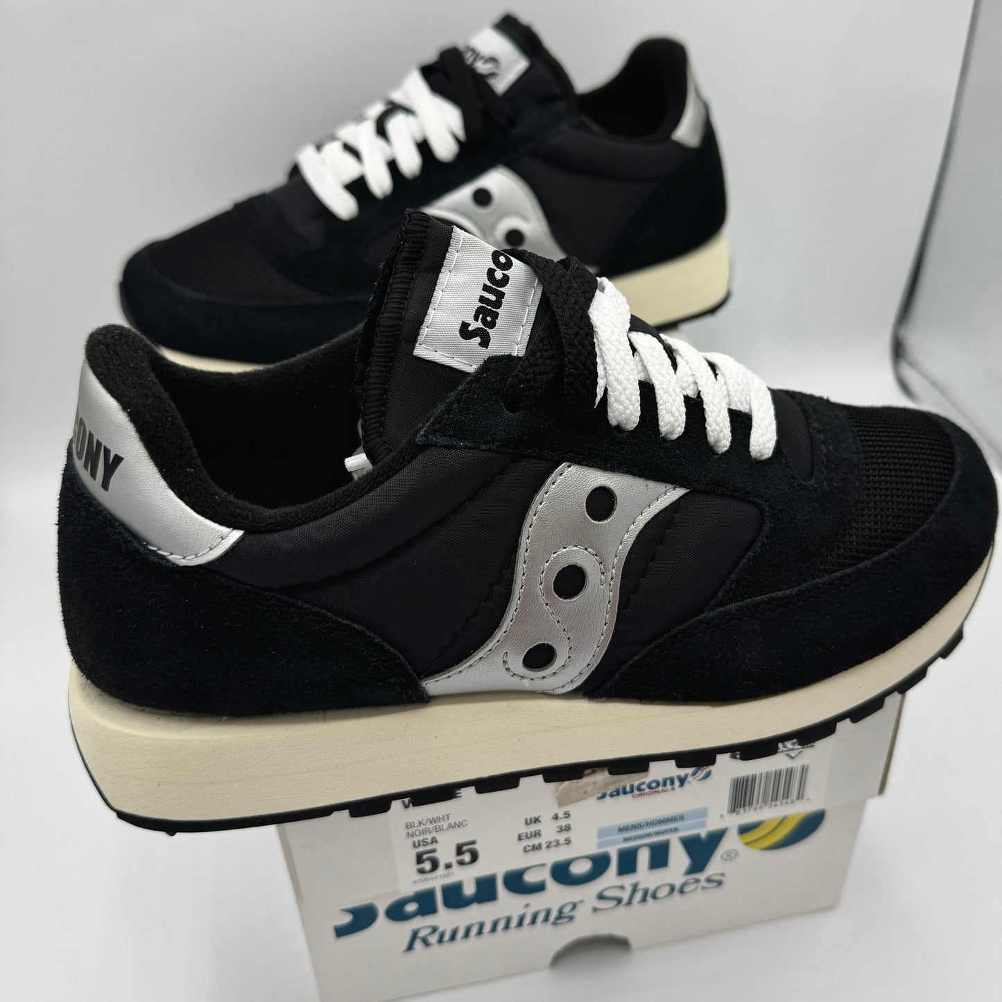 Saucony Jazz Vintage Classic Sneakers Black White Silver Original Runners