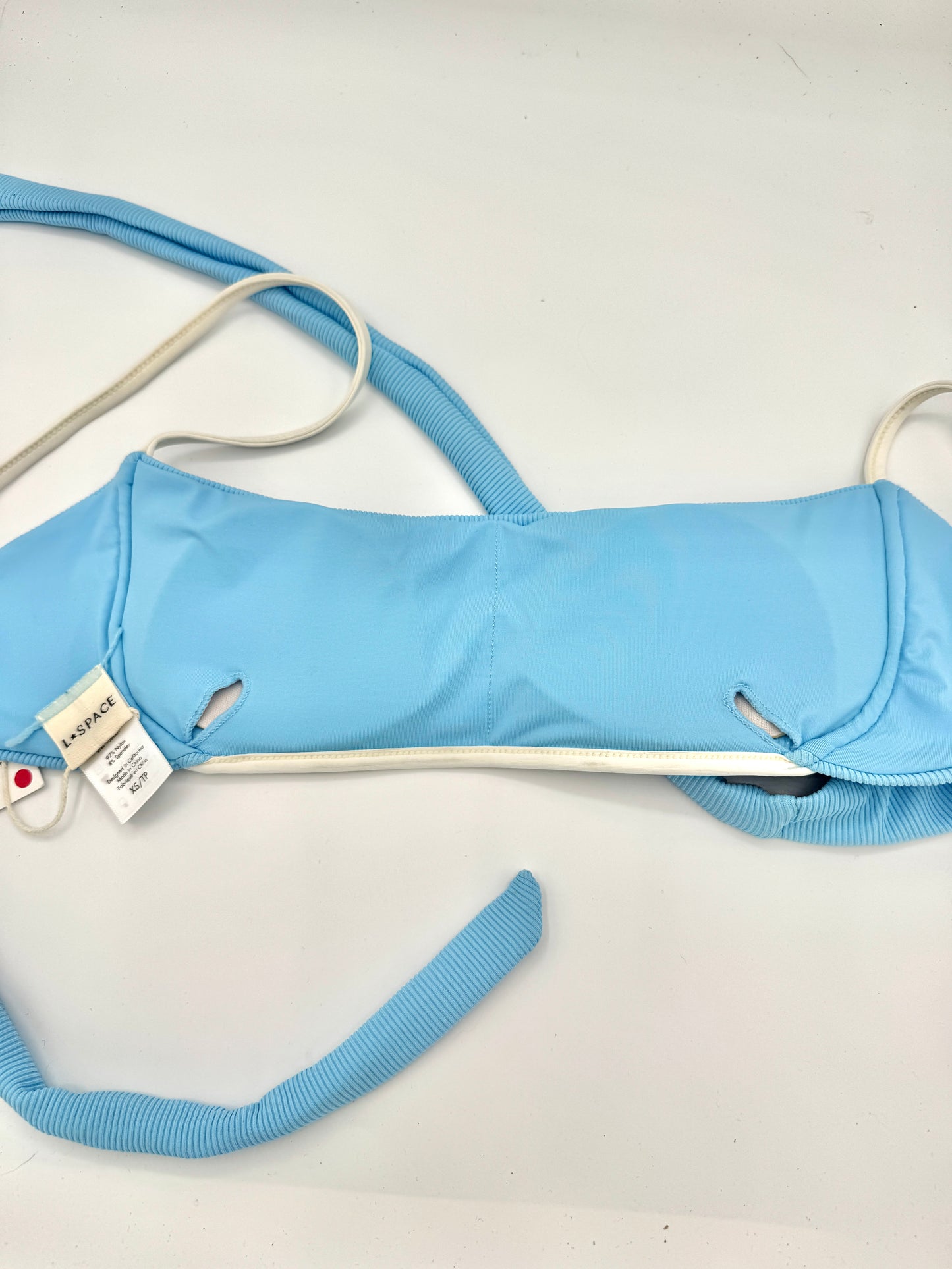 L Space Hazel Swim Top in Seaspray Blue / Cream , Ribbed Bikini