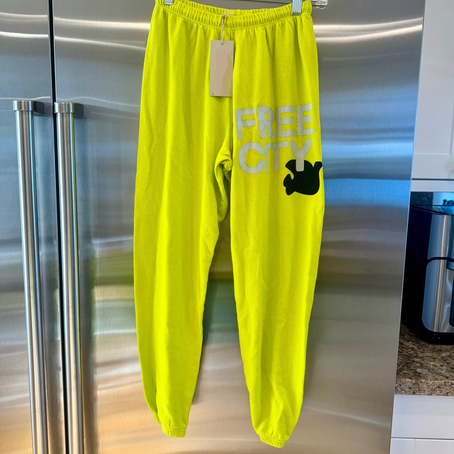 Free City Sweatpants Bright Green Chartreuse Glow Yellow Classic Logo Unisex