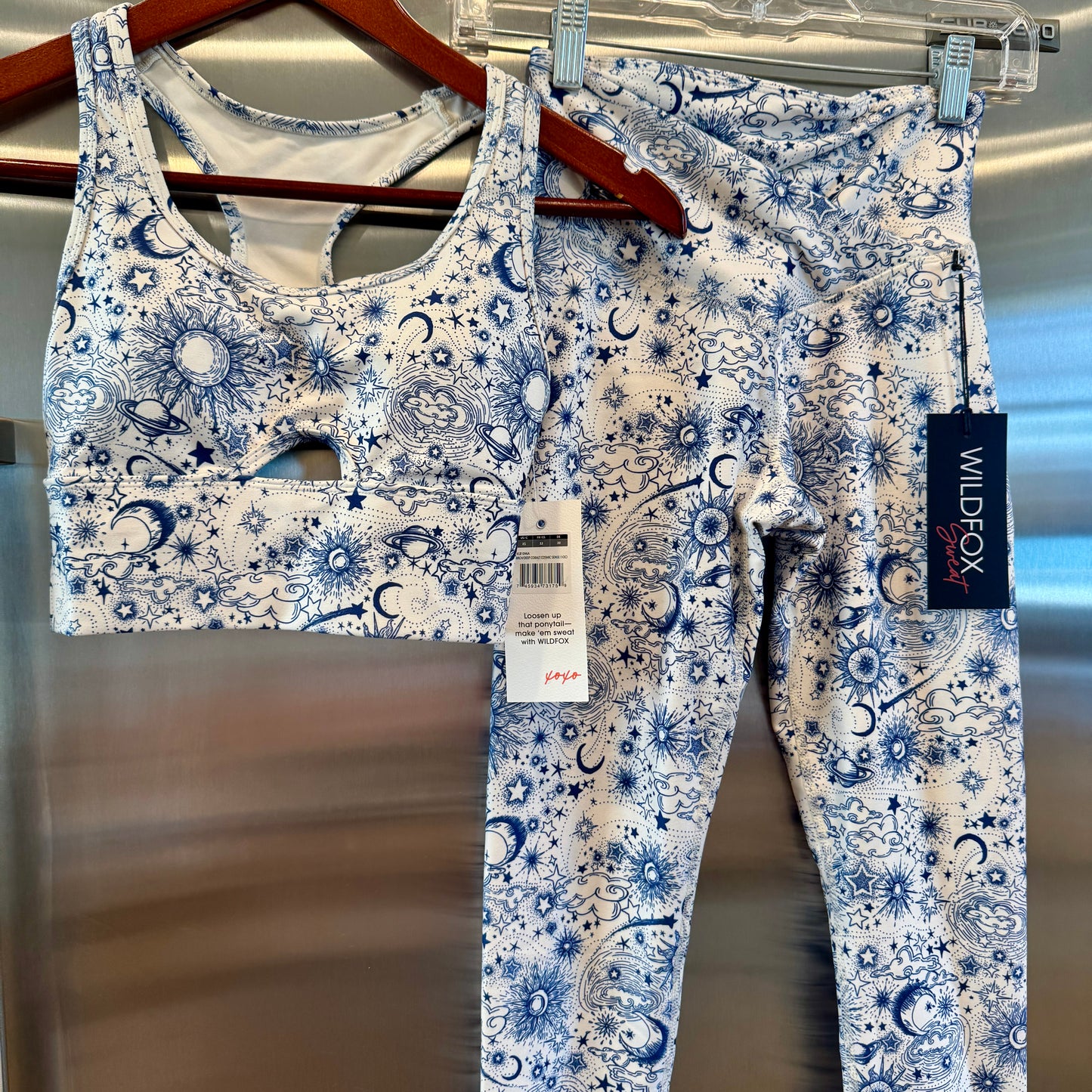 Wildfox SET - Solar Legging and Summer Sport Bra in Birch Deep Cobalt Cosmic Sense
