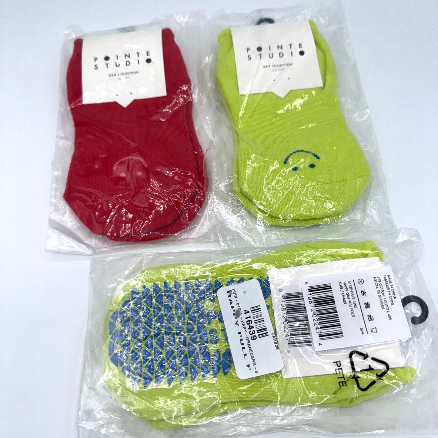Pointe Studio BUNDLE ( 3 Pairs ) Happy Full Foot Grip Socks Pilates Barre