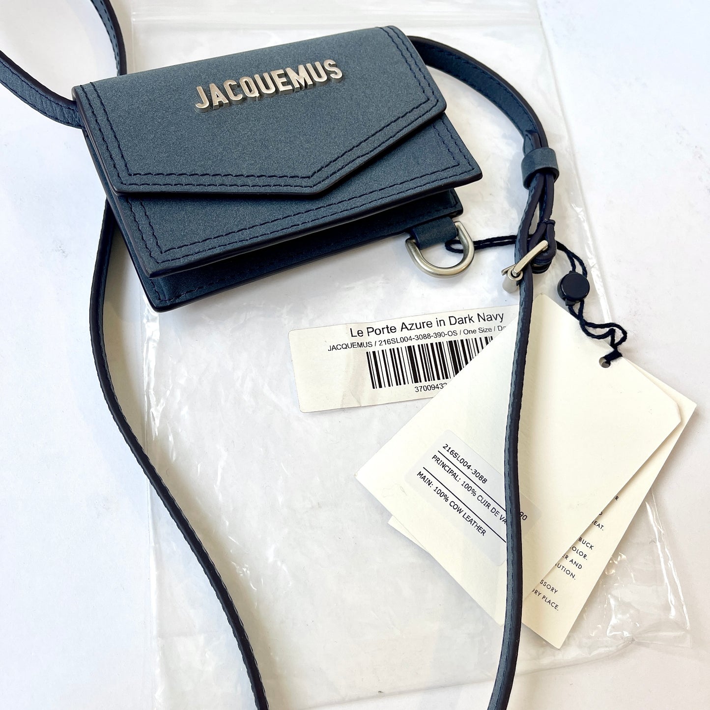 Jacquemus Le Porte Azur in Dark Navy Envelope Crossbody Wallet Bag Pouch