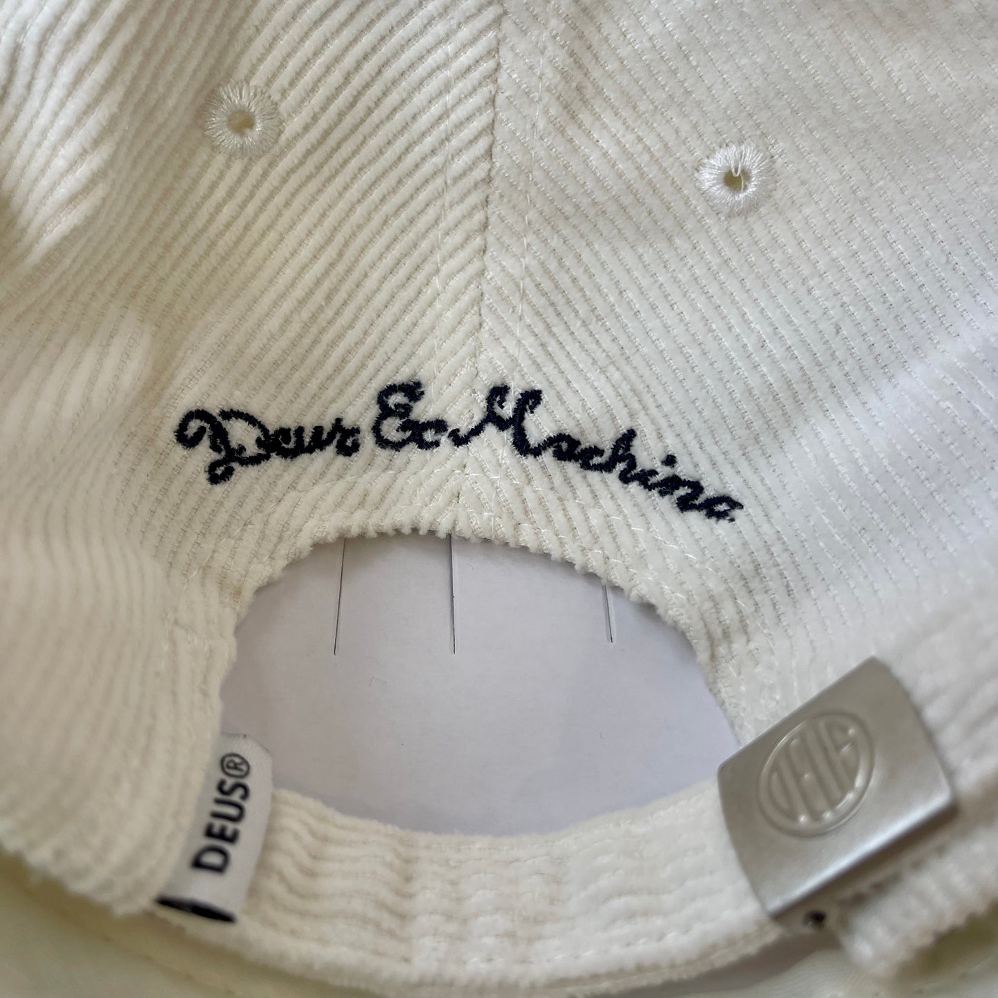 Deus Ex Machina Corduroy Insignia Dad Cap - White Navy hat embroidered