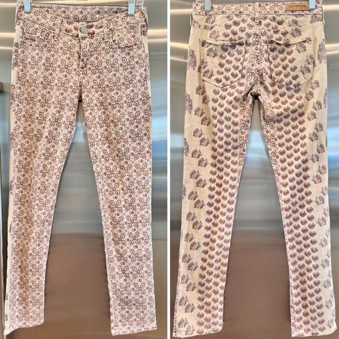 True Religion Victoria Bohemian Skinny Twill Jeans Floral Rustic Pre-Owned