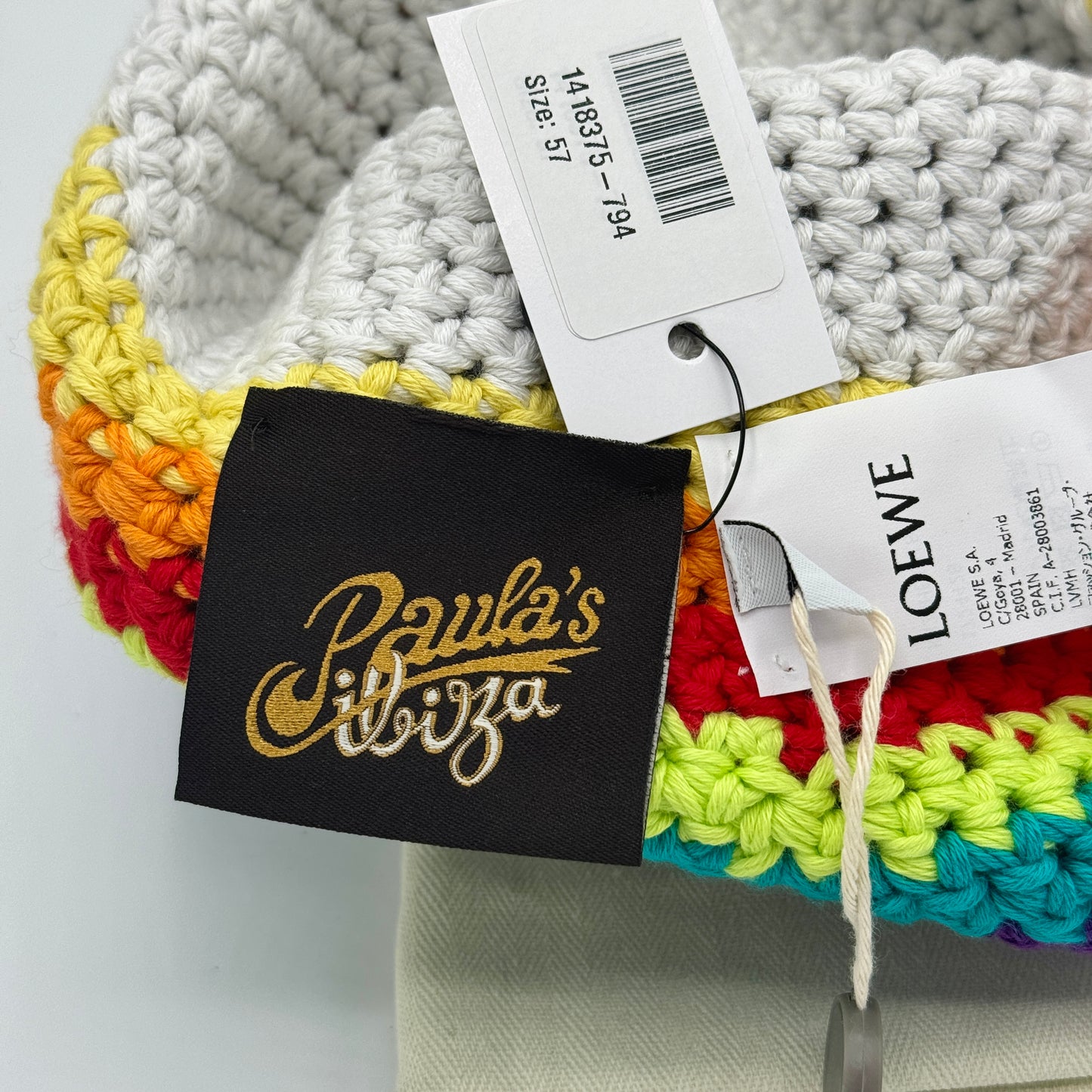 Loewe Hat Crochet Cotton Multicolor with embossed calfskin leather logo NEW