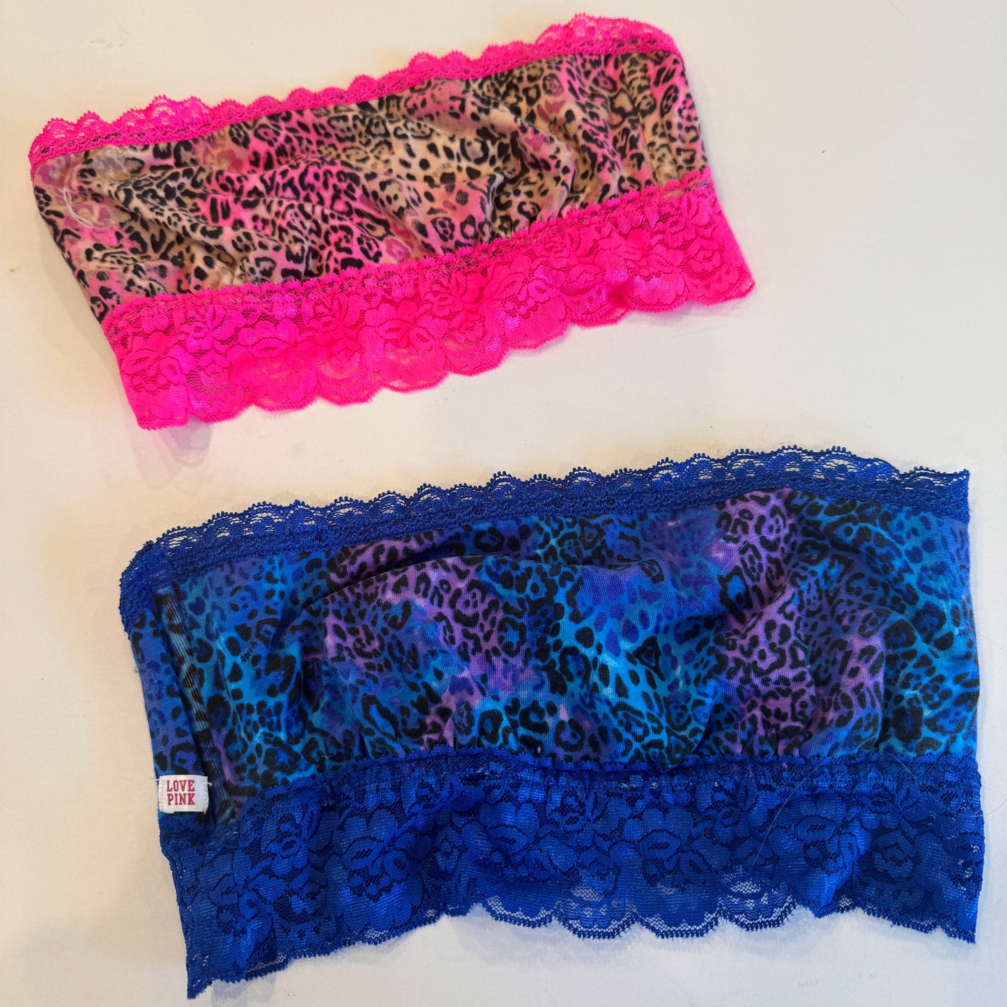 PINK Like NEW Victoria Secret Cheetah Lace Bandeaus Bralettes BUNDLE 2x Used