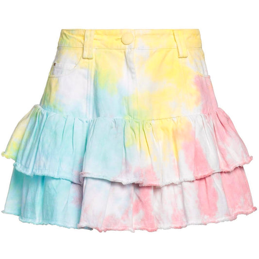 LoveShackFancy Landen Mini Skirt Multicolor Tiedye Tiered Ruffle Radial Dial