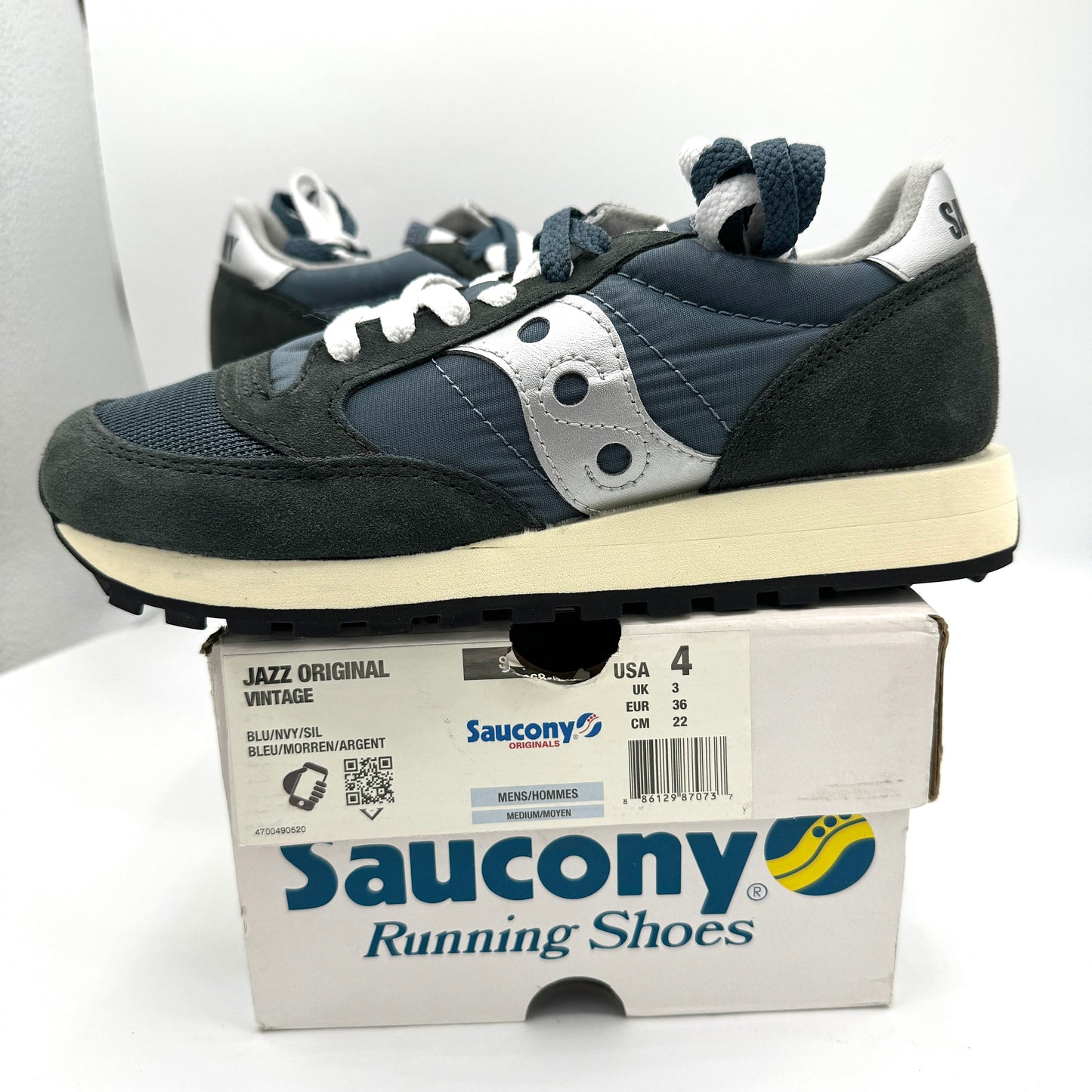 Saucony Jazz Vintage Classic Sneakers Navy Blue White Silver Original Runners