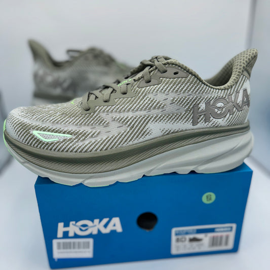 Hoka Clifton 9 Running Shoes Olive Haze Green Athletic Sneakers Khaki Grey
