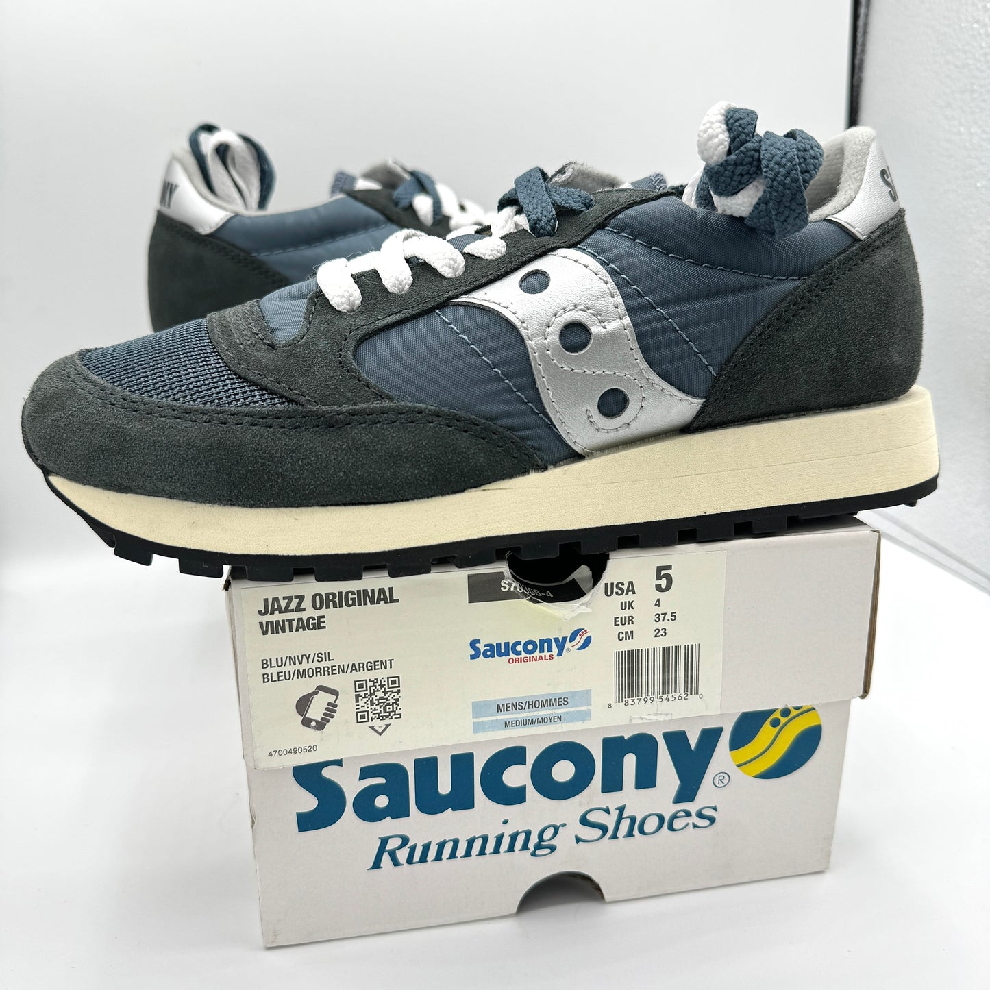 Saucony Jazz Vintage Classic Sneakers Navy Blue White Silver Original Runners
