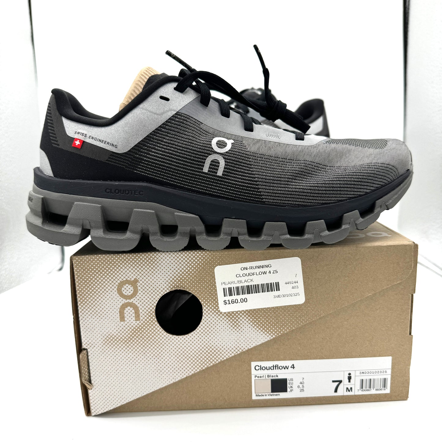 On Cloudflow 4 Z5 Running Shoes Athletic Black / White / Pearl — Men’s