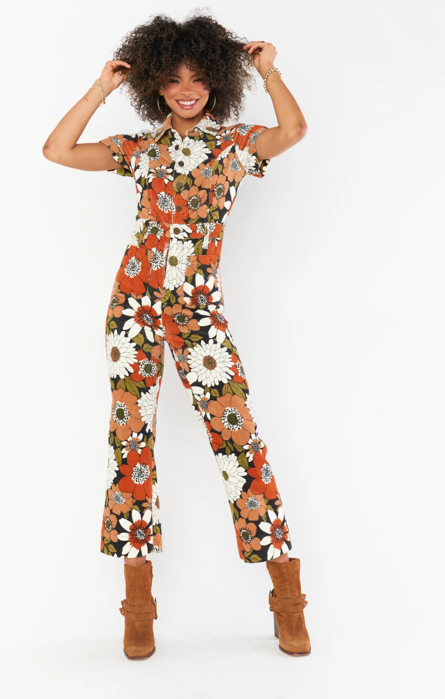 Show Me Your Mumu Cropped Everhart Jumpsuit in Hutton Floral Corduroy