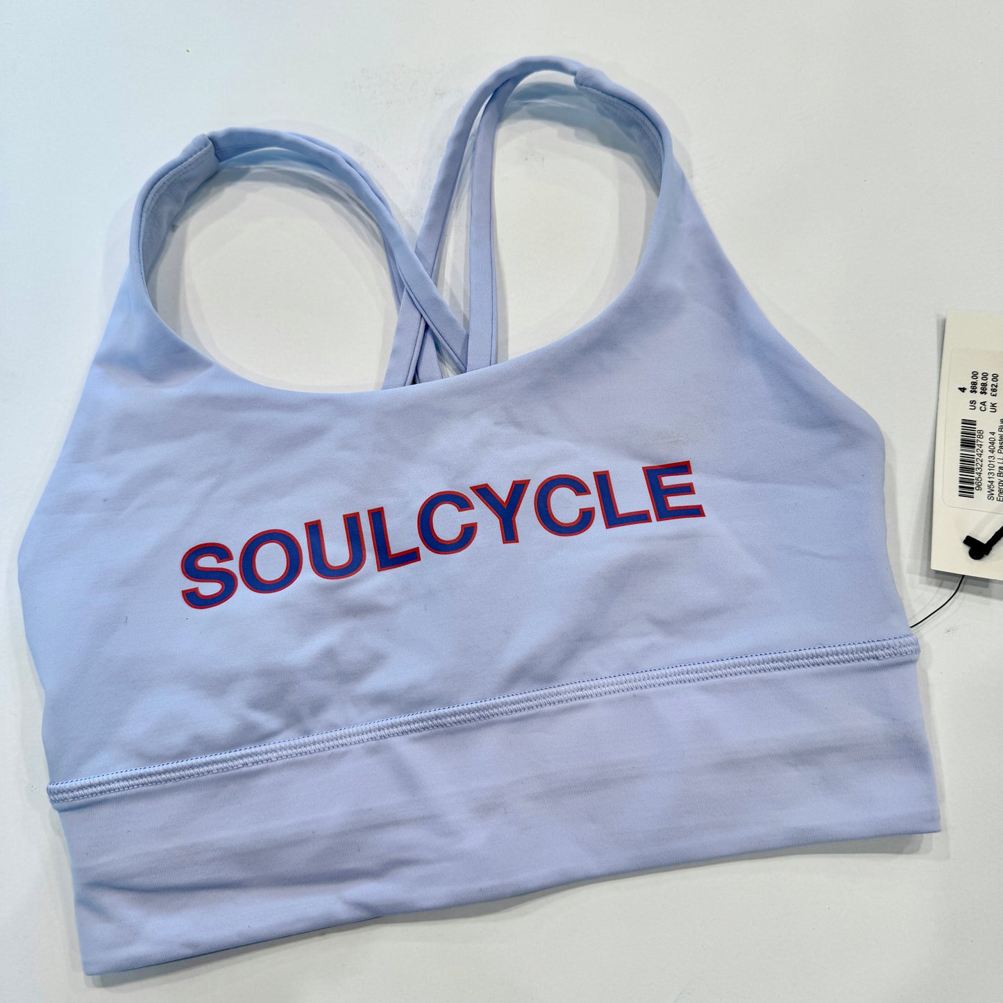 Lululemon Energy Long Sports Bra in Pastel Blue Light Purple Soul Cycle