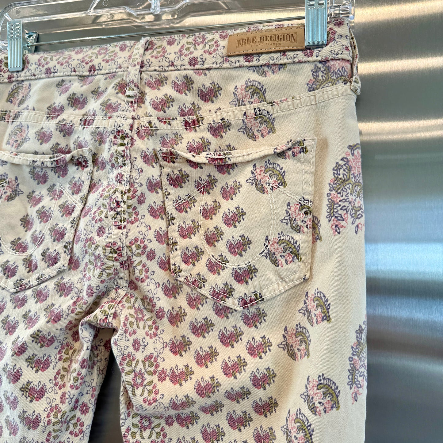 True Religion Victoria Bohemian Skinny Twill Jeans Floral Rustic Pre-Owned