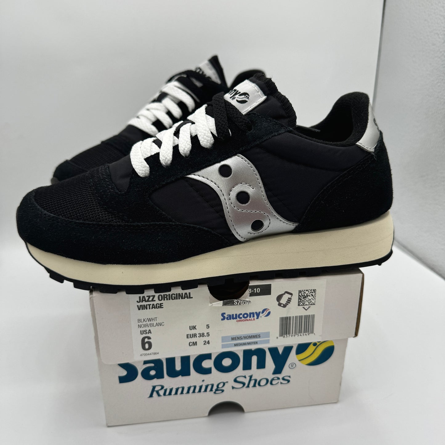 Saucony Jazz Vintage Classic Sneakers Black White Silver Original Runners