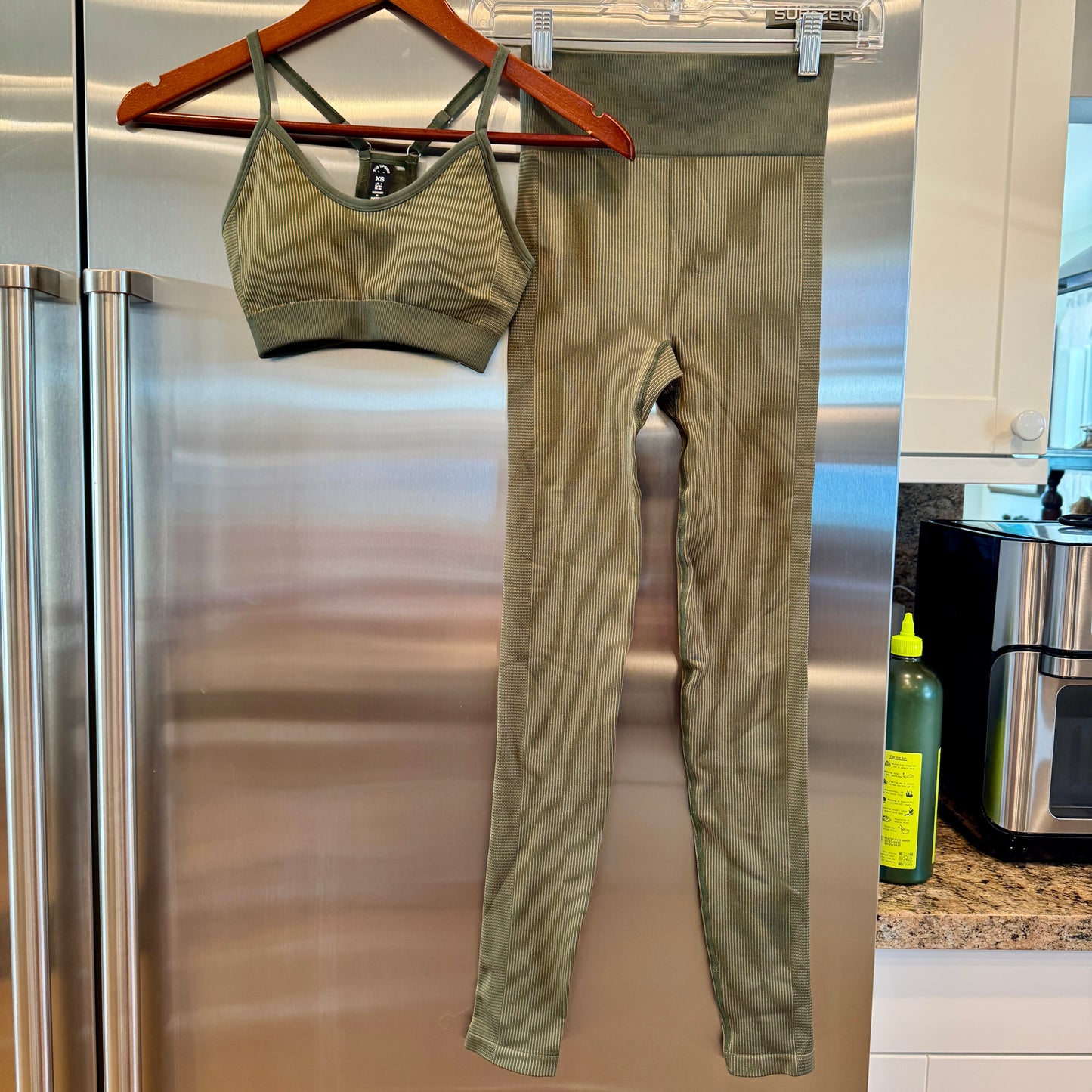 The Upside SET Seamless Ballet Bra and Ribbed Leggings in Khaki