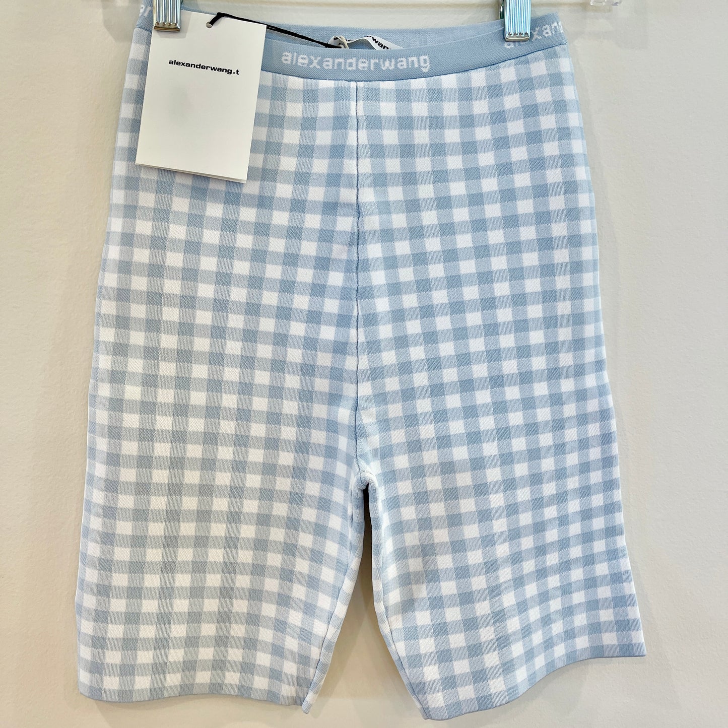 Alexander Wang T Gingham Body-con Bike Shorts Logo Jacquard Woven Blue