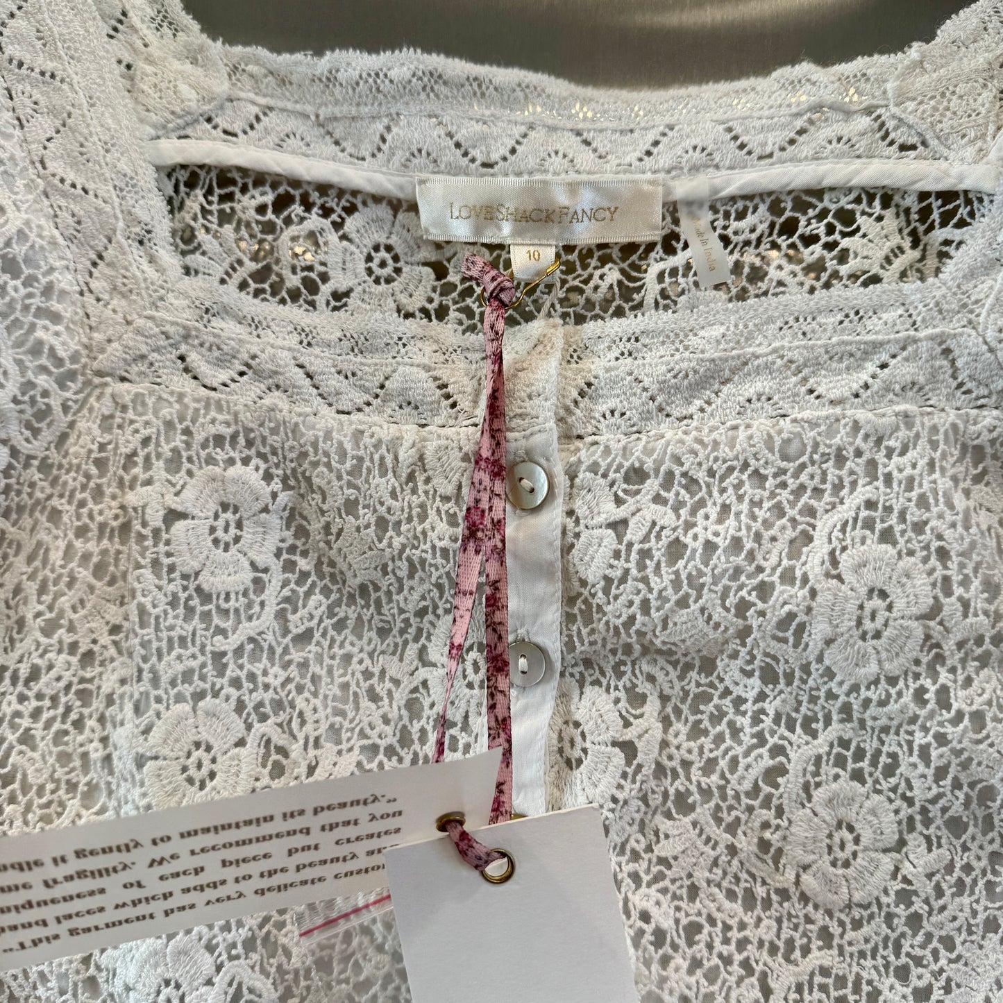 LoveShackFancy Carmeline Cropped Top in True white floral lace brand new