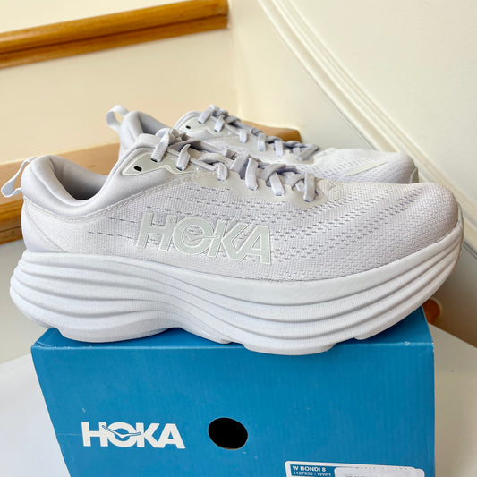Hoka Bondi 8 Running Shoes Women’s in all ( triple ) white , WWH shoe