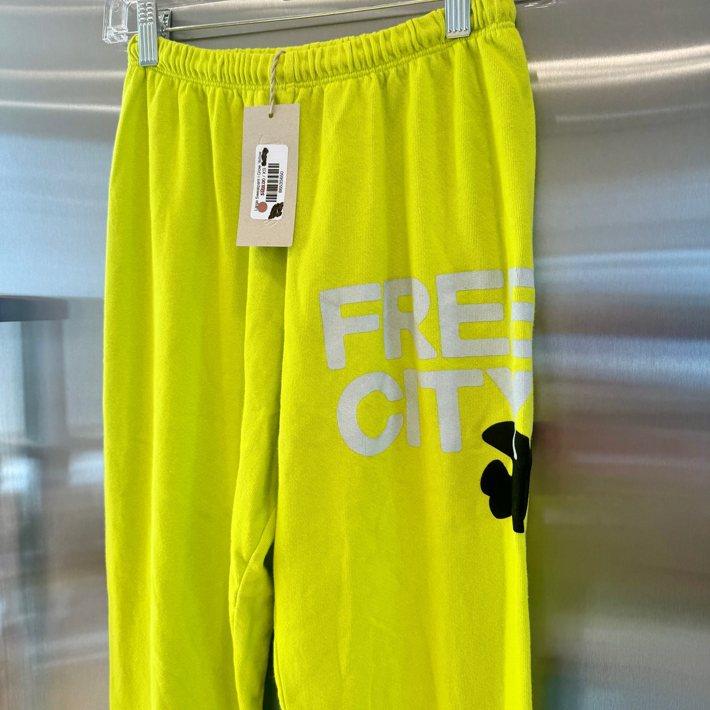 Free City Sweatpants Bright Green Chartreuse Glow Yellow Classic Logo Unisex