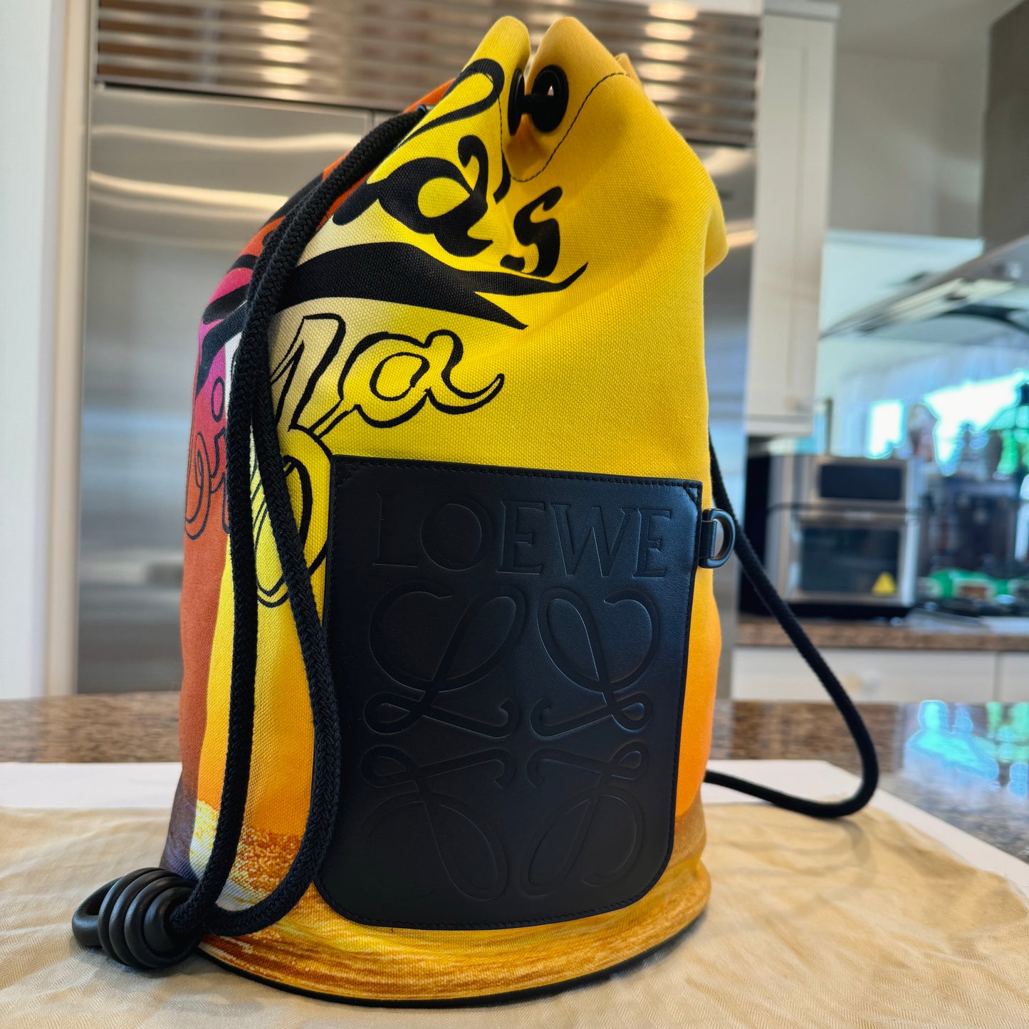 Loewe Large Sailor Bag Paula's Ibiza Yellow Orange Logo Leather Canvas Purse