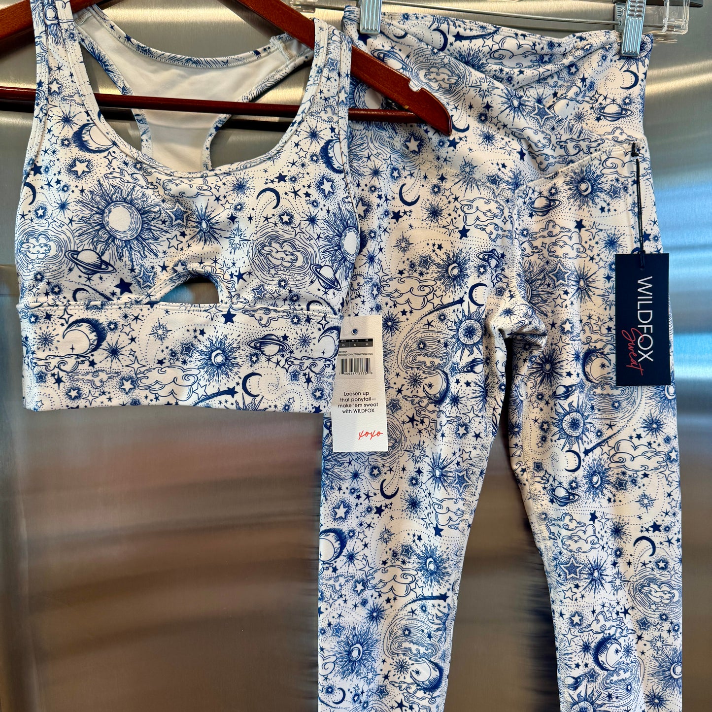 Wildfox SET - Solar Legging and Summer Sport Bra in Birch Deep Cobalt Cosmic Sense